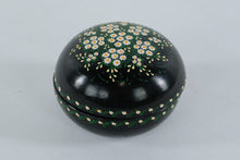 Load image into Gallery viewer, Black Lacquer Floral Trinket Box – Hand-Painted Daisy Motif, Round Decorative Box, 4” Diameter
