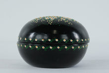 Load image into Gallery viewer, Black Lacquer Floral Trinket Box – Hand-Painted Daisy Motif, Round Decorative Box, 4” Diameter

