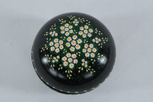 Load image into Gallery viewer, Black Lacquer Floral Trinket Box – Hand-Painted Daisy Motif, Round Decorative Box, 4” Diameter
