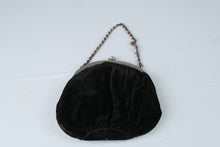Load image into Gallery viewer, Vintage Black Velvet Evening Purse Silver Tone Frame Chain Handle Pink Lining
