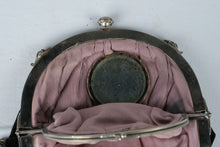 Load image into Gallery viewer, Vintage Black Velvet Evening Purse Silver Tone Frame Chain Handle Pink Lining
