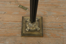 Load image into Gallery viewer, Brass &amp; Black Column Floor Lamp with Drum Shade – Classic Mid-Century Elegance

