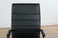 Load image into Gallery viewer, Whitney Ergonomic Upholstered Mid-Back Swivel Office Chair in Black with Gold Base

