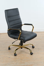 Load image into Gallery viewer, Whitney Ergonomic Upholstered Mid-Back Swivel Office Chair in Black with Gold Base

