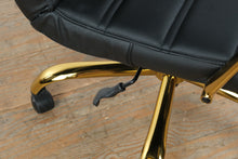 Load image into Gallery viewer, Whitney Ergonomic Upholstered Mid-Back Swivel Office Chair in Black with Gold Base

