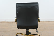 Load image into Gallery viewer, Whitney Ergonomic Upholstered Mid-Back Swivel Office Chair in Black with Gold Base
