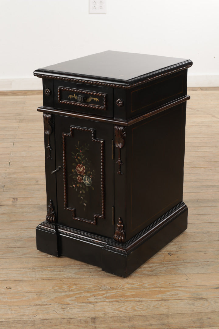 Black Side Table with Lower Rose Cabinet - Ultimate Accents