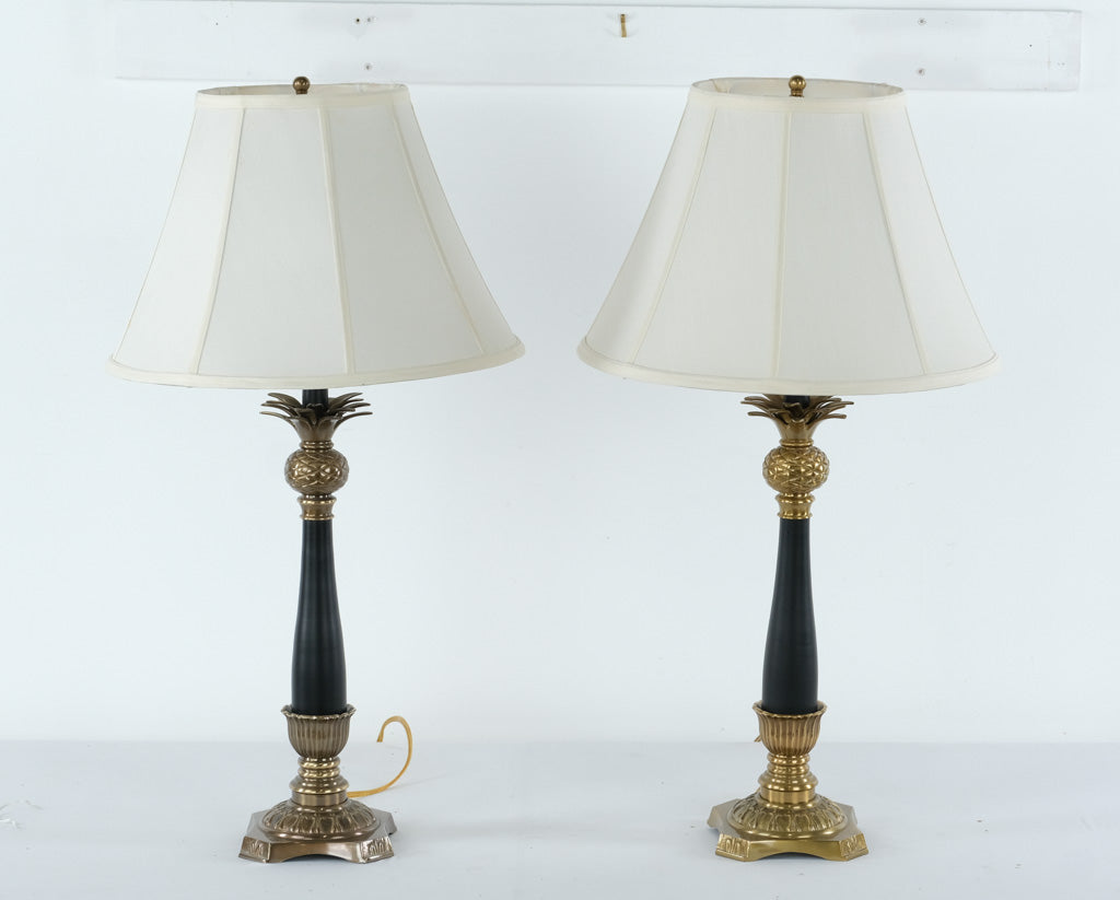Pair of Pineapple Brass & Black Table Lamps – 30