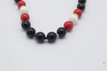 Load image into Gallery viewer, Black Red White Beaded Necklace Gold Tone Statement Jewelry
