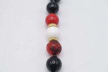Load image into Gallery viewer, Black Red White Beaded Necklace Gold Tone Statement Jewelry
