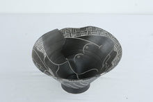 Load image into Gallery viewer, Mia Tyson Black White Sgraffito Pottery Bowl Woman Fish Studio Art Ceramic 10 Inch
