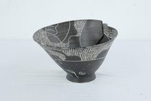 Load image into Gallery viewer, Mia Tyson Black White Sgraffito Pottery Bowl Woman Fish Studio Art Ceramic 10 Inch
