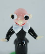 Load image into Gallery viewer, Hand-Blown Art Glass Figurine – Black-Suited Character on Green Base (Miniature Collectible)
