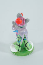 Load image into Gallery viewer, Hand-Blown Art Glass Clown Figurine with Colorful Drum – Vibrant Circus Miniature on Green Base
