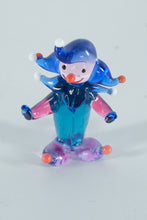 Load image into Gallery viewer, Hand-Blown Art Glass Jester Figurine – Blue &amp; Pink Miniature Clown with Whimsical Points
