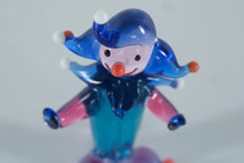 Load image into Gallery viewer, Hand-Blown Art Glass Jester Figurine – Blue &amp; Pink Miniature Clown with Whimsical Points
