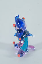 Load image into Gallery viewer, Hand-Blown Art Glass Jester Figurine – Blue &amp; Pink Miniature Clown with Whimsical Points
