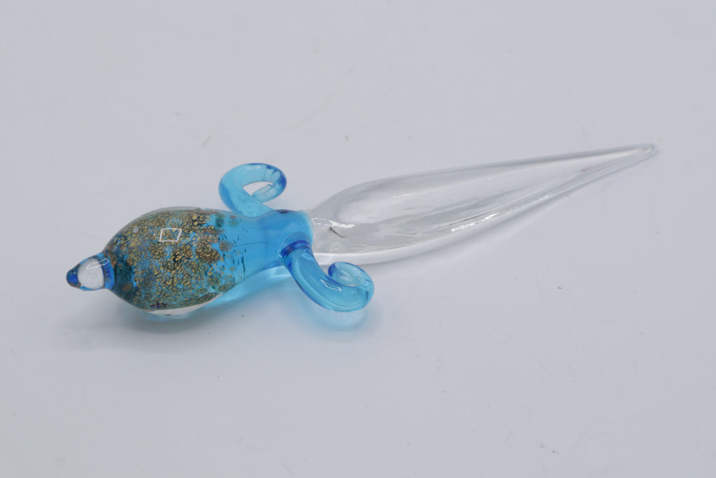 Hand Blown Glass Letter Opener – Blue & Clear with Gold Fleck Design