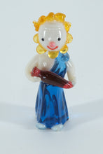 Load image into Gallery viewer, Hand-Blown Art Glass Clown Figurine with Blue Robe &amp; Red Prop – Tall Circus-Inspired Miniature
