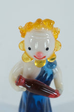 Load image into Gallery viewer, Hand-Blown Art Glass Clown Figurine with Blue Robe &amp; Red Prop – Tall Circus-Inspired Miniature

