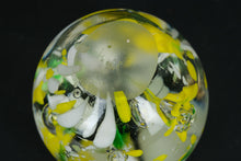 Load image into Gallery viewer, Hand-Blown Art Glass Sphere Paperweight – Yellow, White &amp; Green Millefiori Style
