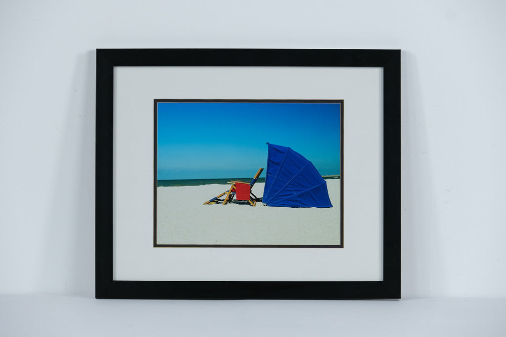 “Blue Beach Umbrella” by Scott Sroka – National Geographic Certified Framed Photograph – 22” x 18”