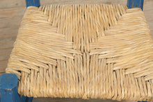 Load image into Gallery viewer, Pair Mexican Folk Art Blue Ladderback Chairs with Handwoven Rush Seats
