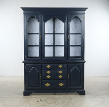 Load image into Gallery viewer, Vintage American of Martinsville Navy Blue China Cabinet with Botanical Backing – 80 Inches
