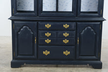 Load image into Gallery viewer, Vintage American of Martinsville Navy Blue China Cabinet with Botanical Backing – 80 Inches
