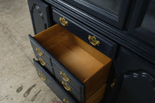 Load image into Gallery viewer, Vintage American of Martinsville Navy Blue China Cabinet with Botanical Backing – 80 Inches
