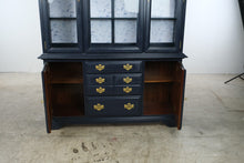 Load image into Gallery viewer, Vintage American of Martinsville Navy Blue China Cabinet with Botanical Backing – 80 Inches
