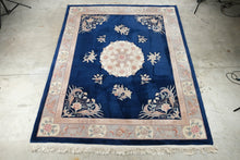 Load image into Gallery viewer, Chinese Aubusson Style Wool Area Rug 8 x 10 Blue Floral Medallion Hand Tufted
