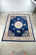 Load image into Gallery viewer, Chinese Aubusson Style Wool Area Rug 8 x 10 Blue Floral Medallion Hand Tufted
