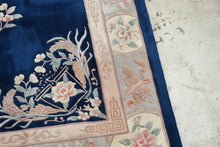 Load image into Gallery viewer, Chinese Aubusson Style Wool Area Rug 8 x 10 Blue Floral Medallion Hand Tufted
