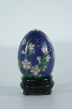 Load image into Gallery viewer, Cloisonné Egg with Peony Blossom Design – Hand-Enameled Floral Art on Stand (2" x 3")
