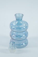 Load image into Gallery viewer, Mid-Century Modern Blue Glass Decanter &amp; 8 Shot Glasses Set – Iridescent Barware
