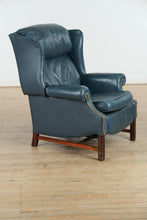 Load image into Gallery viewer, Blue Leather Reclining Wingback Chair by Lane Furniture
