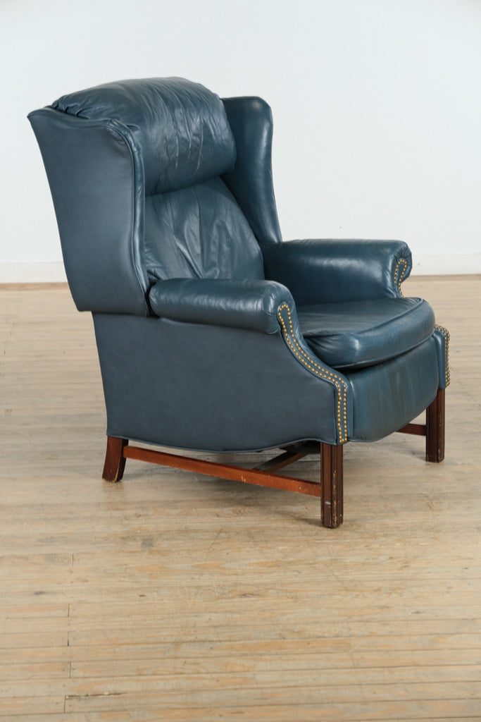 Blue Leather Reclining Wingback Chair by Lane Furniture