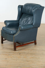 Load image into Gallery viewer, Blue Leather Reclining Wingback Chair by Lane Furniture
