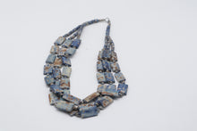 Load image into Gallery viewer, Blue Ceramic Multi Strand Statement Necklace Rectangular Beads Artisan Style
