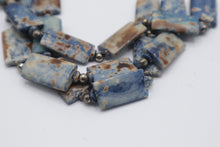 Load image into Gallery viewer, Blue Ceramic Multi Strand Statement Necklace Rectangular Beads Artisan Style
