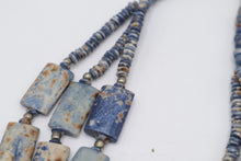 Load image into Gallery viewer, Blue Ceramic Multi Strand Statement Necklace Rectangular Beads Artisan Style
