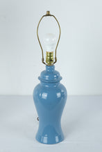 Load image into Gallery viewer, Sky Blue Ceramic Temple Jar Table Lamp Brass Accents Coastal Chinoiserie

