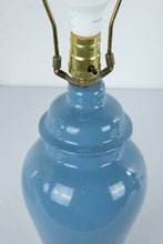 Load image into Gallery viewer, Sky Blue Ceramic Temple Jar Table Lamp Brass Accents Coastal Chinoiserie
