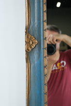 Load image into Gallery viewer, Large Rubbed Blue and Gold Wall Mirror – Elegant Distressed Finish
