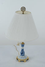 Load image into Gallery viewer, Blue and White Porcelain Table Lamp on Brass Base – 23&quot; Elegant Accent Light with Pleated Shade
