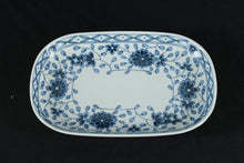 Load image into Gallery viewer, Japanese Arita-Style Blue &amp; White Porcelain Serving Dish – Hand-Painted Floral Design – Signed Kiln Mark – 9" x 6"
