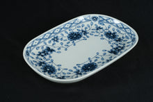 Load image into Gallery viewer, Japanese Arita-Style Blue &amp; White Porcelain Serving Dish – Hand-Painted Floral Design – Signed Kiln Mark – 9" x 6"

