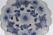 Load image into Gallery viewer, Antique Japanese Arita Blue White Porcelain Chrysanthemum Scalloped Bowl 7 Inch

