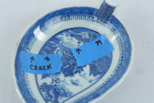 Load image into Gallery viewer, Antique Chinese Export Canton Blue White Porcelain Leaf Pickle Dish 19th Century
